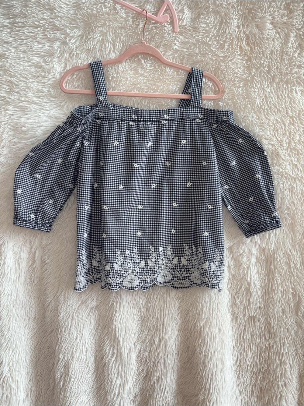Westport Black & White Gingham Off-Shoulder Embroidered Tunic